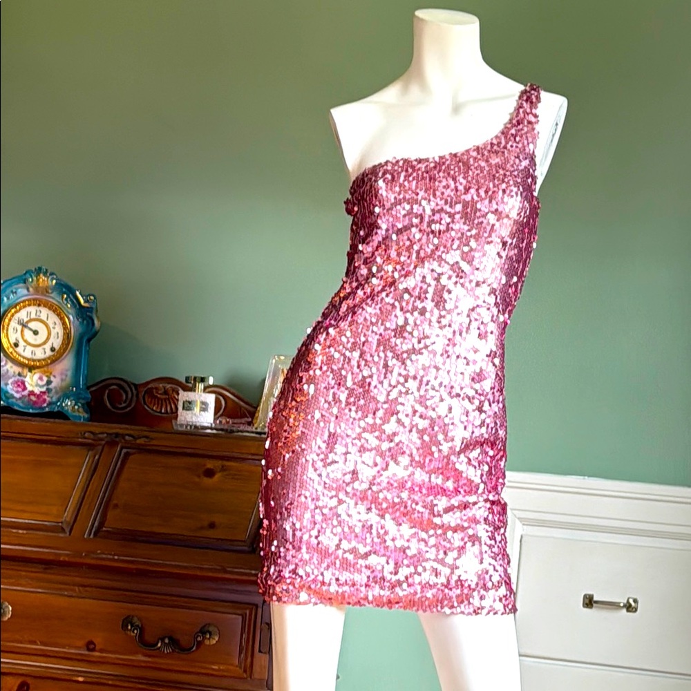 Profile By Gottex Pink Sequin Asymmetrical Cocktail Dress